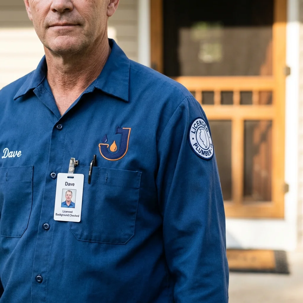 Licensed plumber showing ID badge in Rogers City, MI