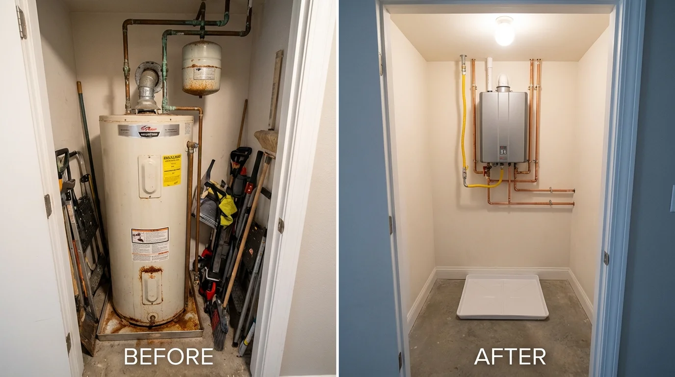 Tank water heater versus wall-mounted tankless unit comparison for Rogers City, MI homeowners