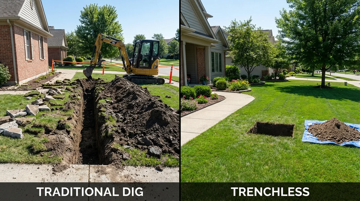 Trenchless sewer repair with minimal yard damage versus traditional excavation in Rogers City, MI